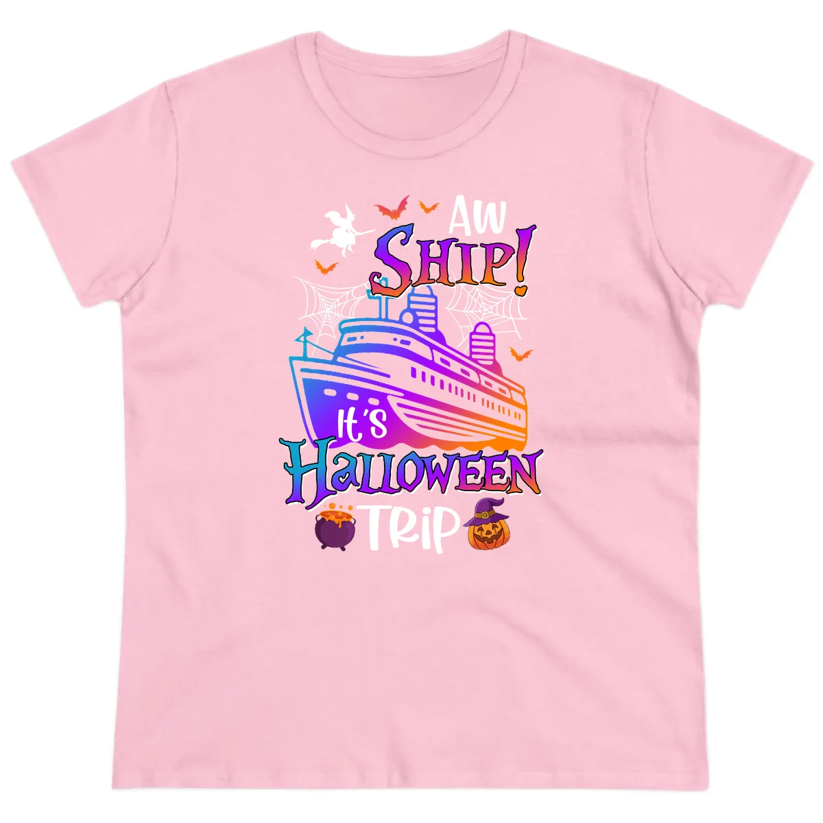 Aw Ship It's Halloween Trip Ladies Tee in Light Pink