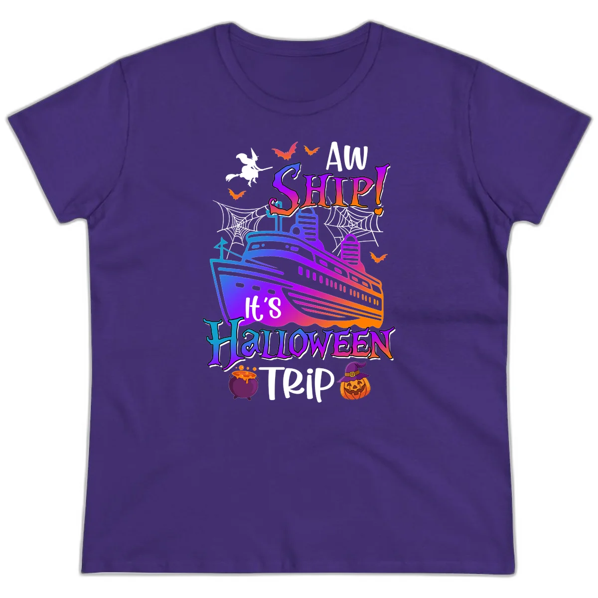 Aw Ship It's Halloween Trip Ladies Tee in Purple