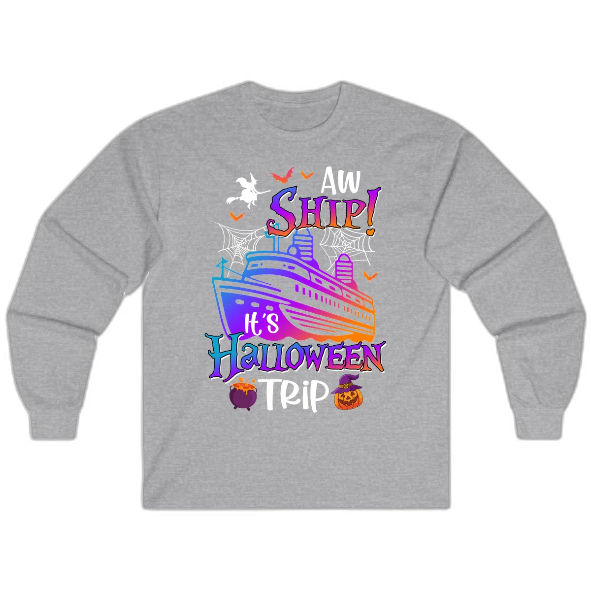 Aw Ship It's Halloween Trip Long Sleeve in Sport Grey