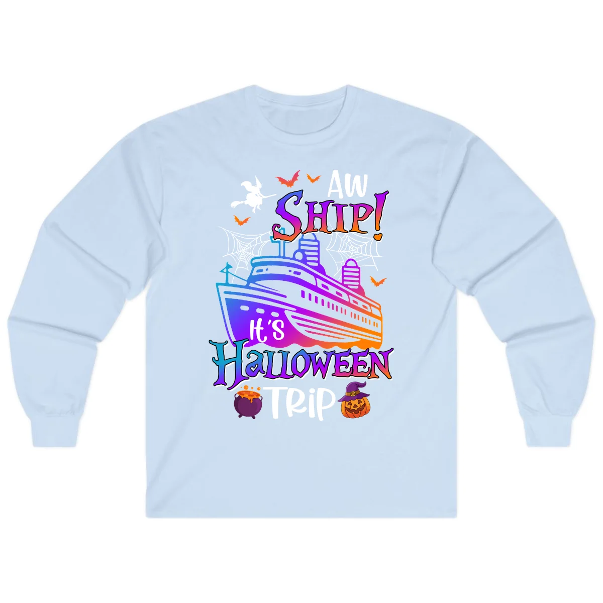 Aw Ship It's Halloween Trip Long Sleeve in Light Blue