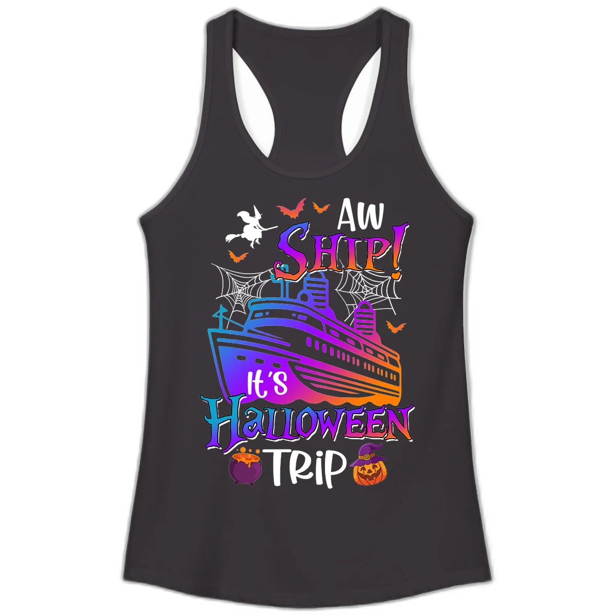 Aw Ship It's Halloween Trip Ladies Tank in Black