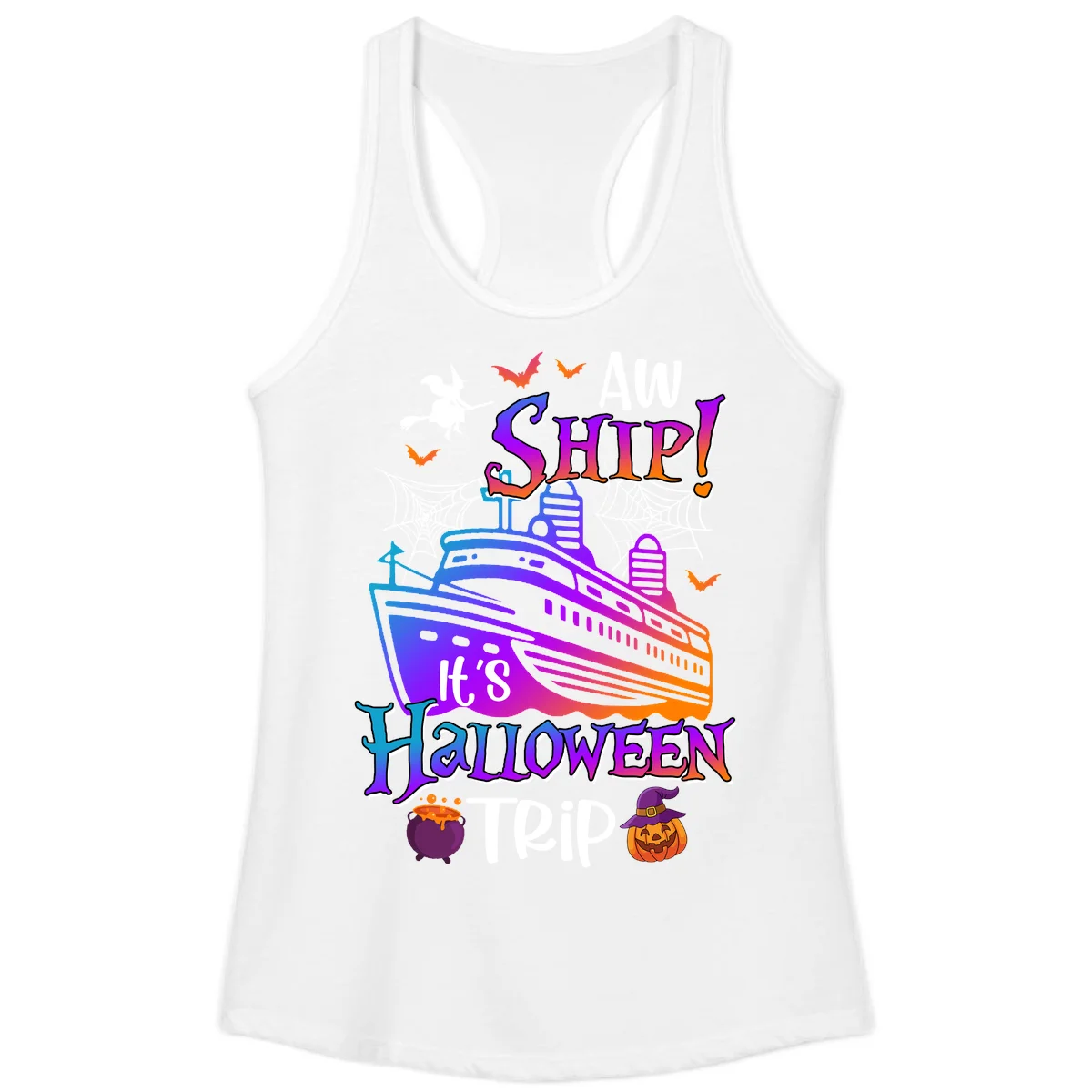 Aw Ship It's Halloween Trip Ladies Tank in White