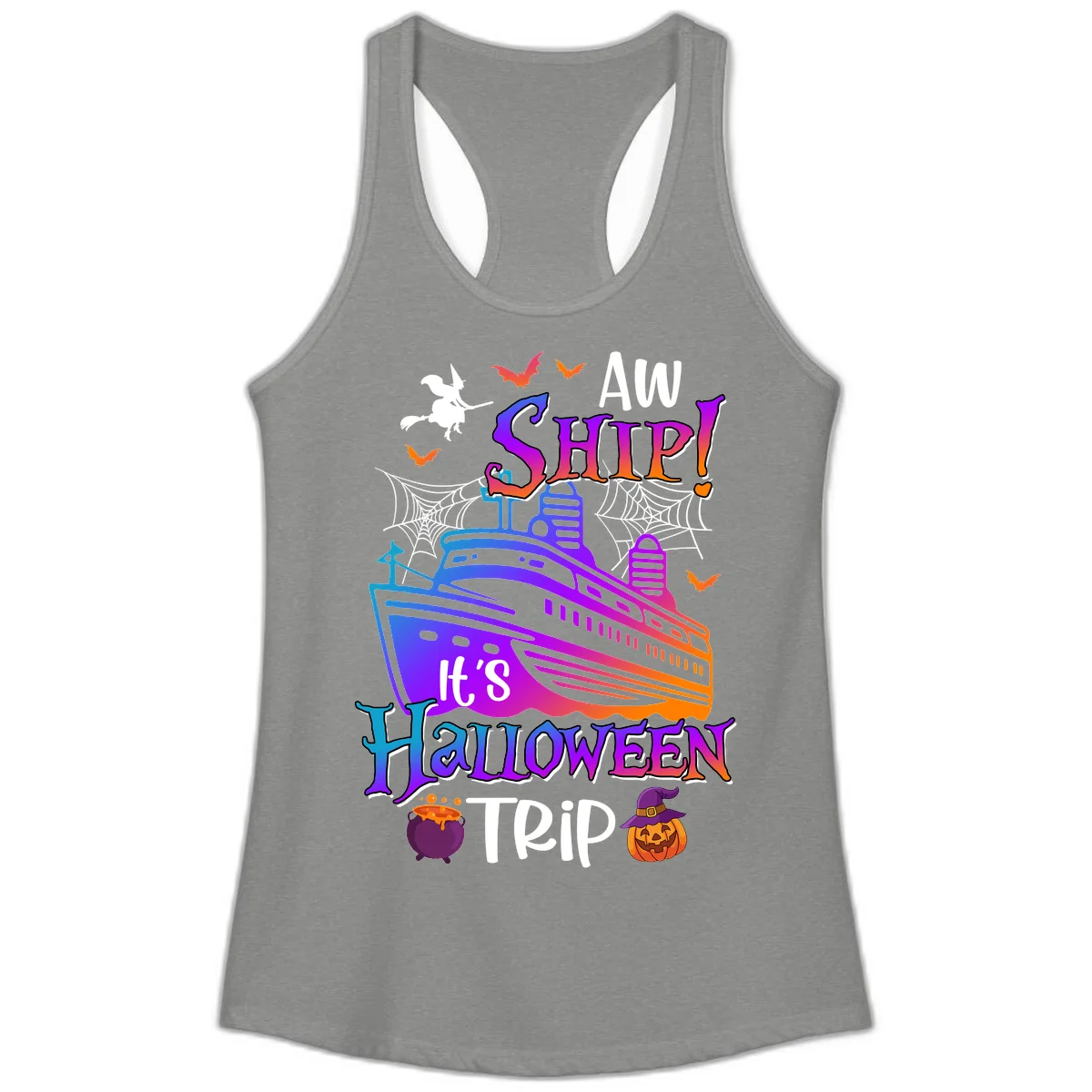 Aw Ship It's Halloween Trip Ladies Tank in Heather Grey