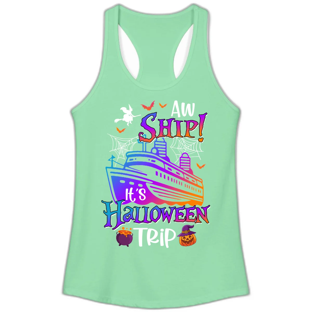 Aw Ship It's Halloween Trip Ladies Tank in Solid Mint