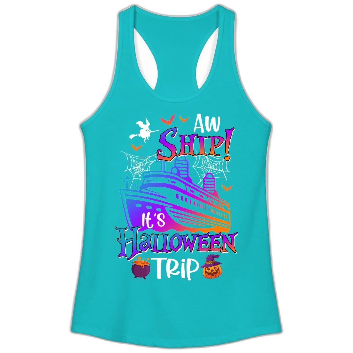 Aw Ship It's Halloween Trip Ladies Tank in Tahiti Blue