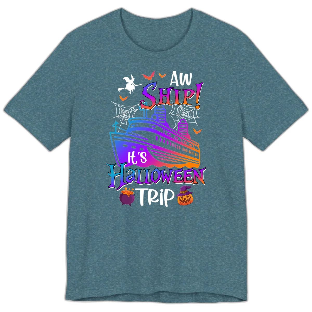 Aw Ship It's Halloween Trip Premium T-Shirt in Heather Deep Teal