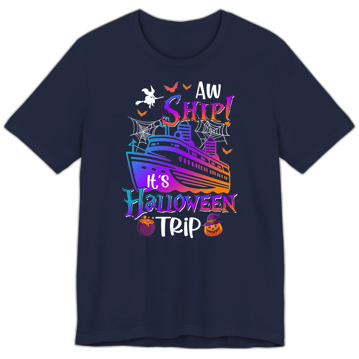 Aw Ship It's Halloween Trip Premium T-Shirt in Navy