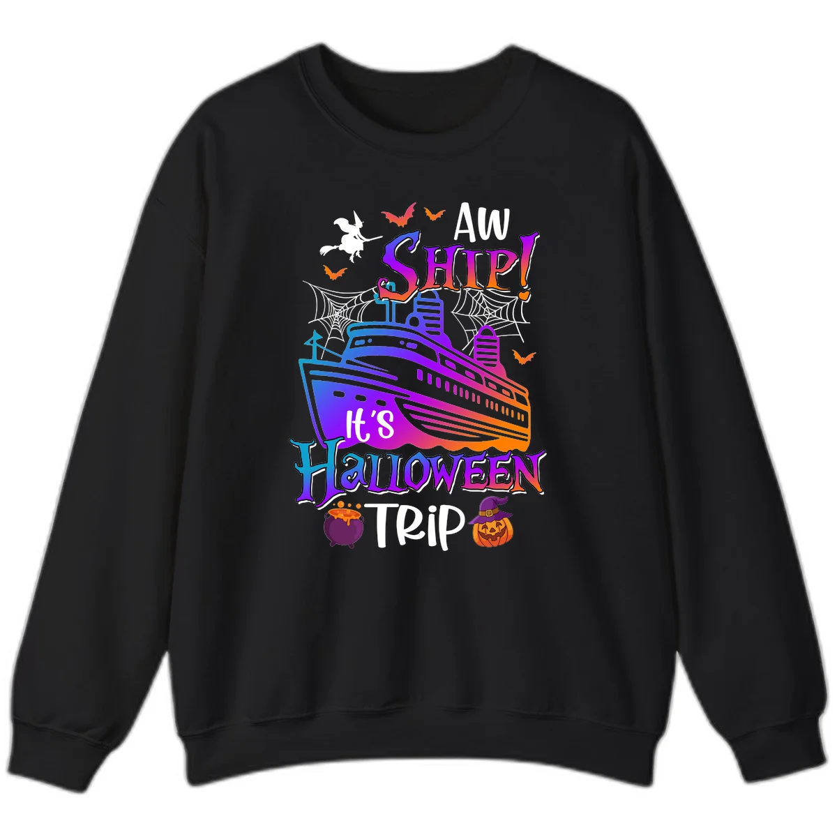 Aw Ship It's Halloween Trip Sweatshirt in Black