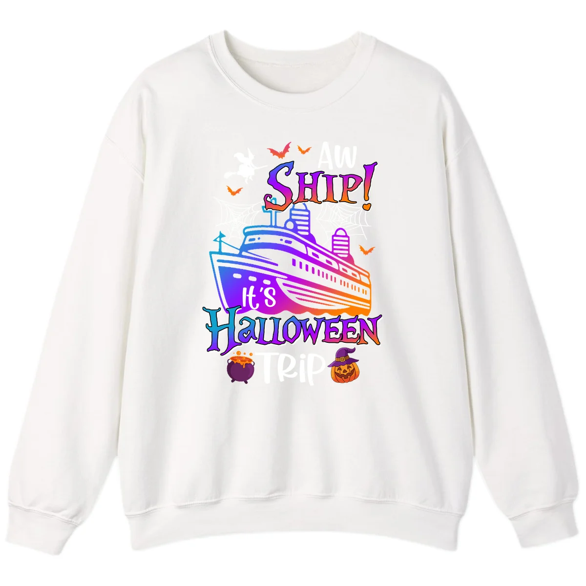 Aw Ship It's Halloween Trip Sweatshirt in White
