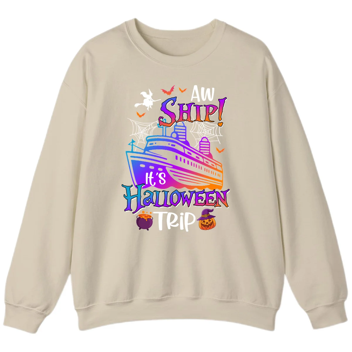 Aw Ship It's Halloween Trip Sweatshirt in Sand