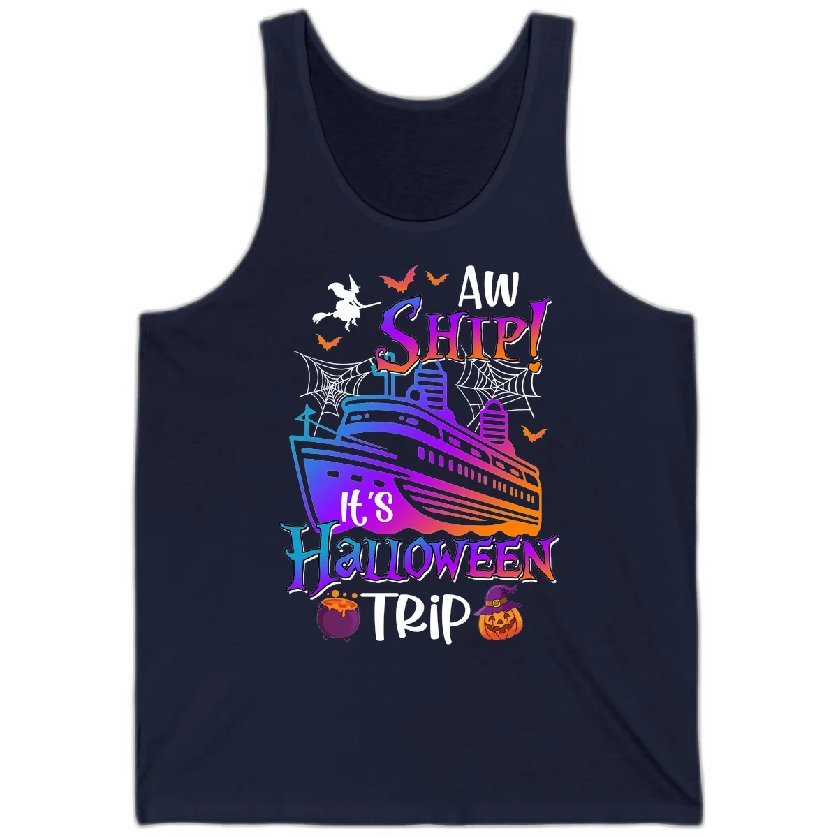 Aw Ship It's Halloween Trip Tank in Navy