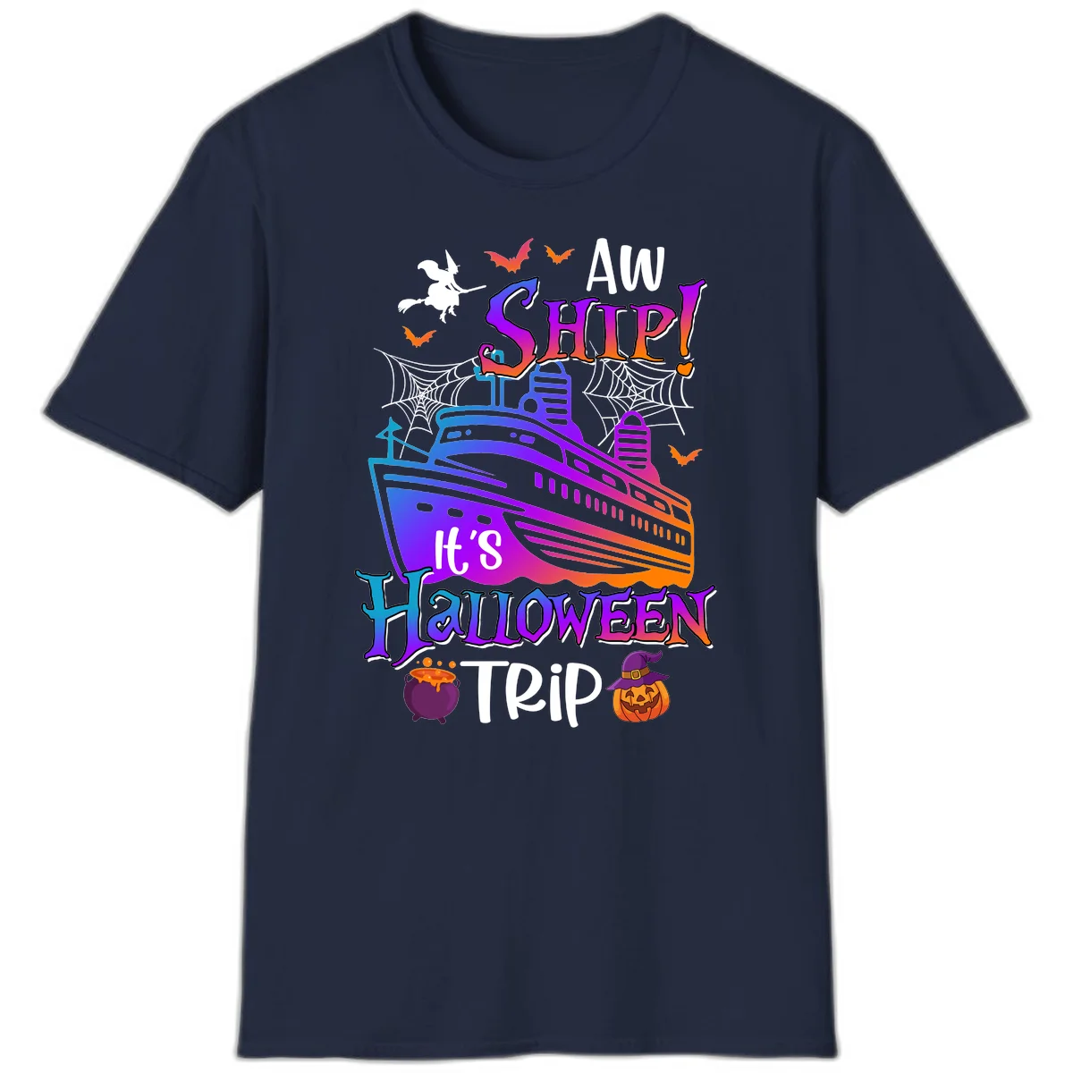 Aw Ship It's Halloween Trip T-Shirt in Navy
