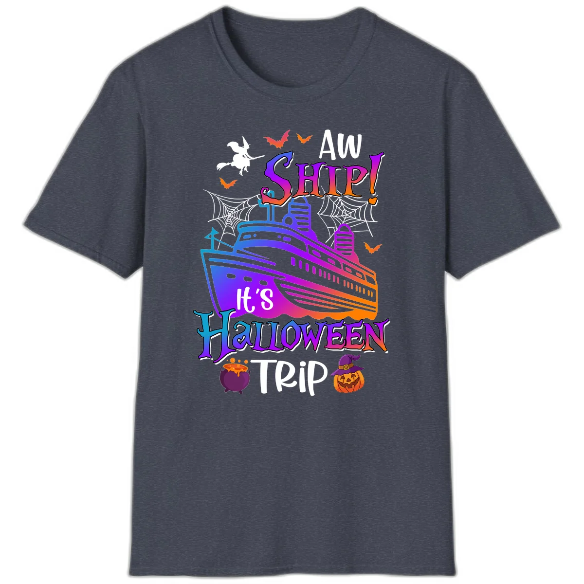 Aw Ship It's Halloween Trip T-Shirt in Heather Navy