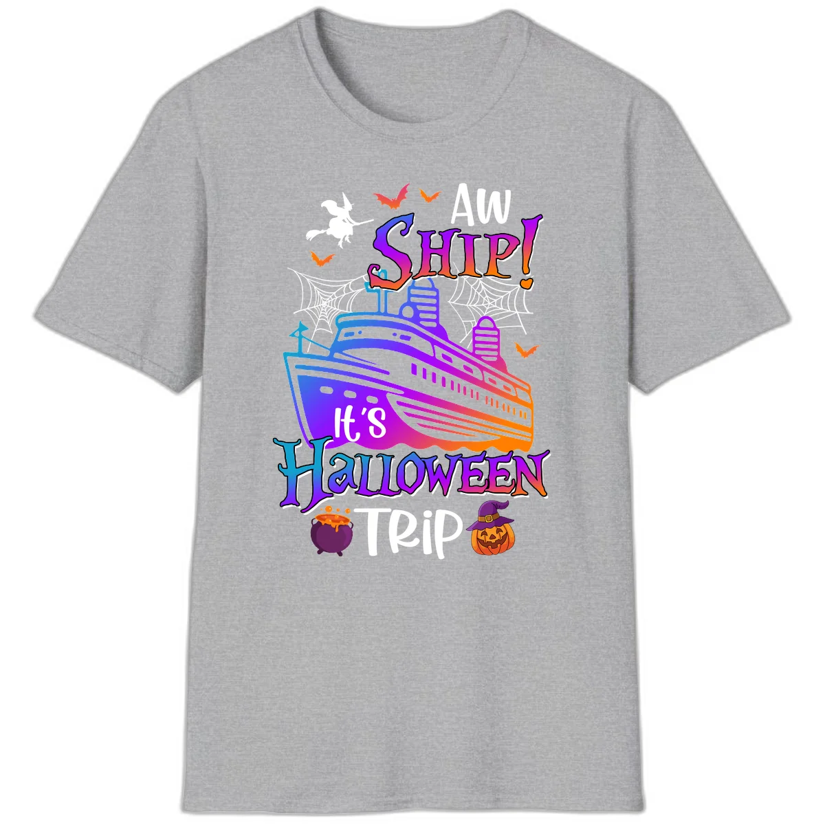 Aw Ship It's Halloween Trip T-Shirt in Sport Grey