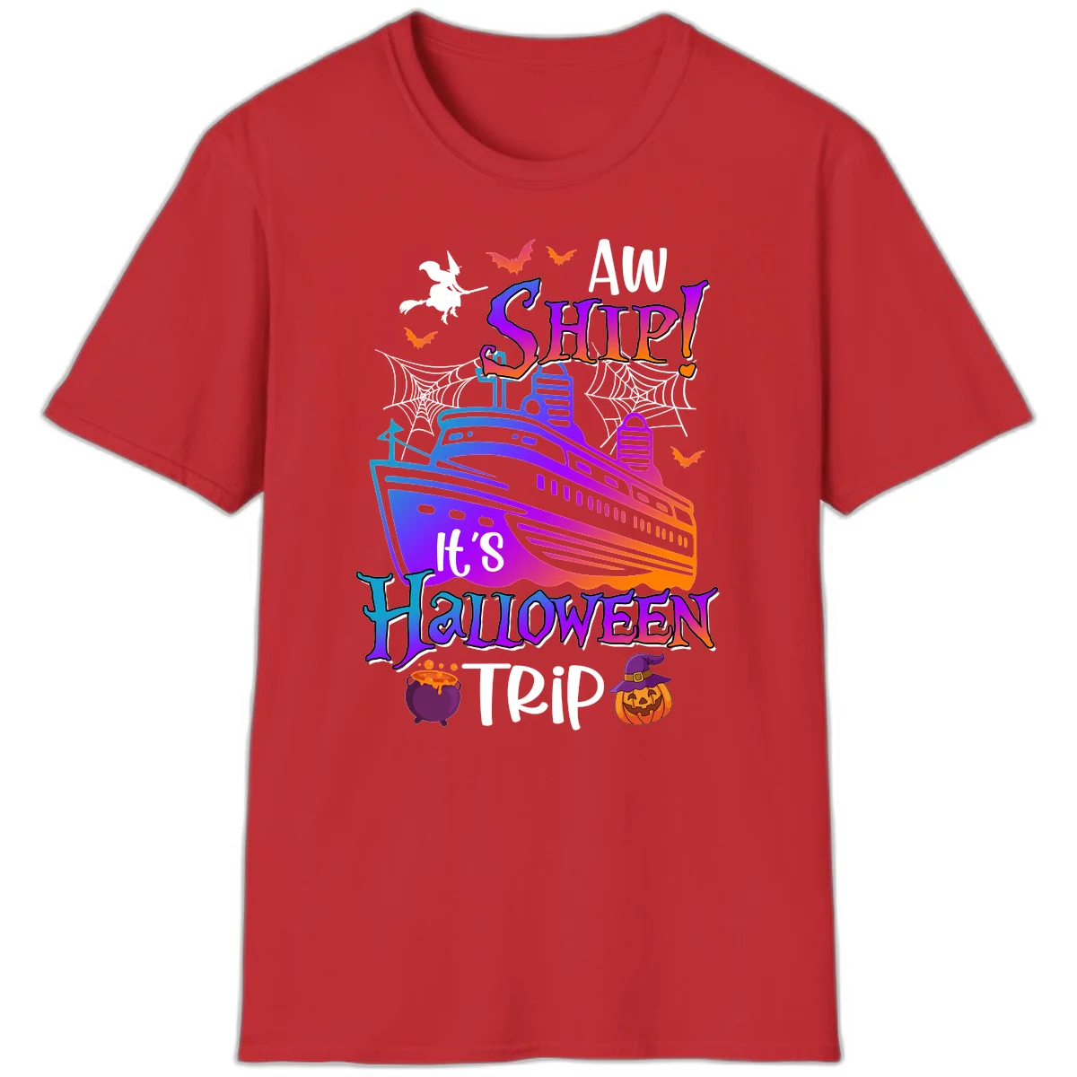 Aw Ship It's Halloween Trip T-Shirt in Red