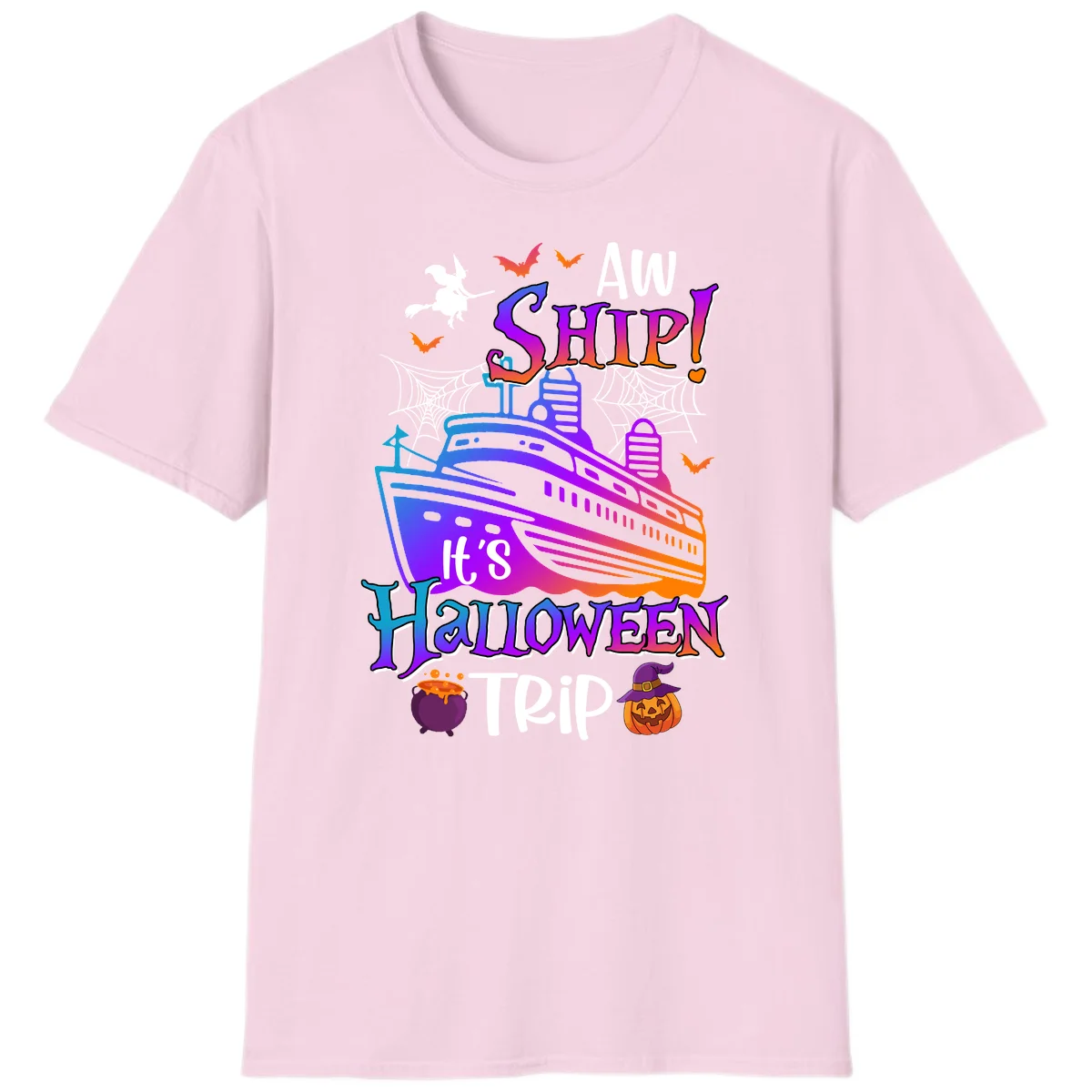 Aw Ship It's Halloween Trip T-Shirt in Light Pink
