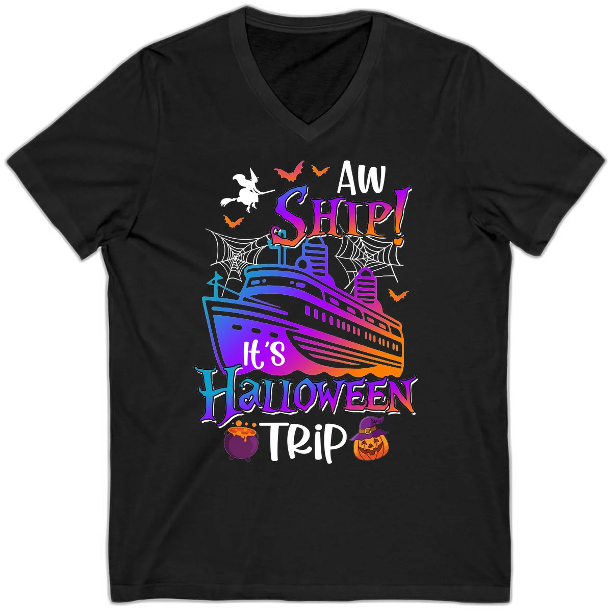Aw Ship It's Halloween Trip V-Neck in Black