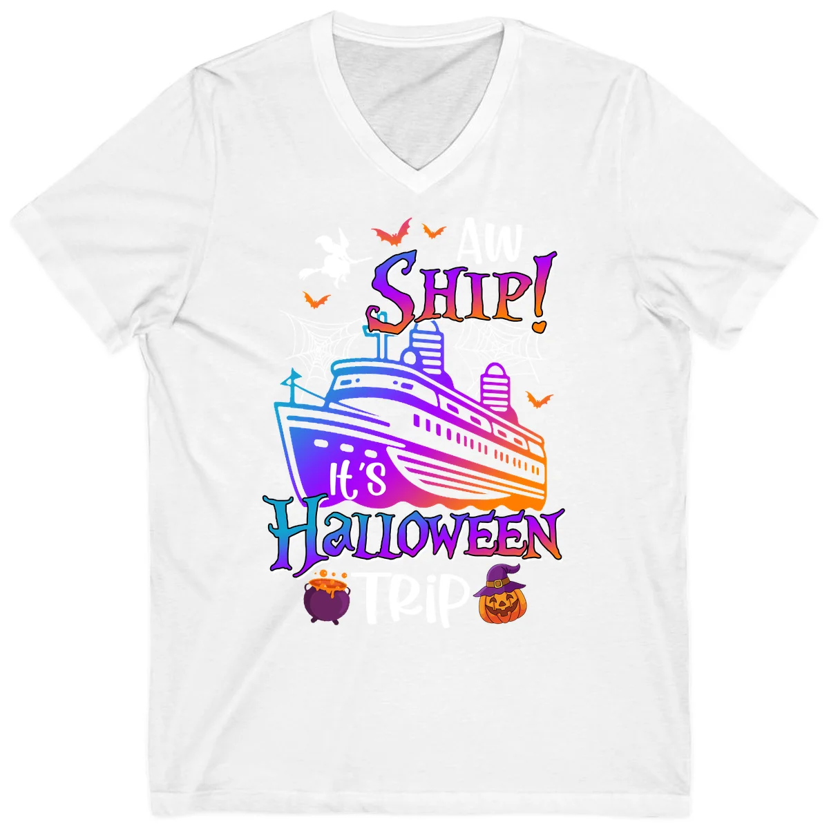 Aw Ship It's Halloween Trip V-Neck in White
