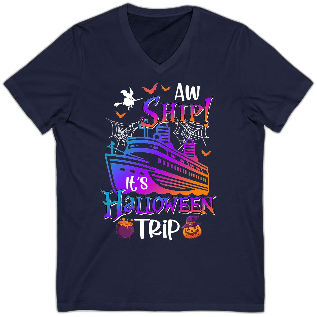 Aw Ship It's Halloween Trip V-Neck in Navy