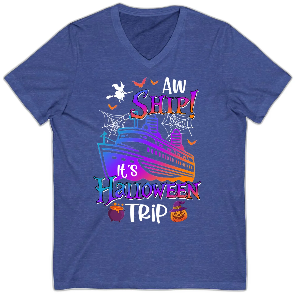 Aw Ship It's Halloween Trip V-Neck in Heather True Royal