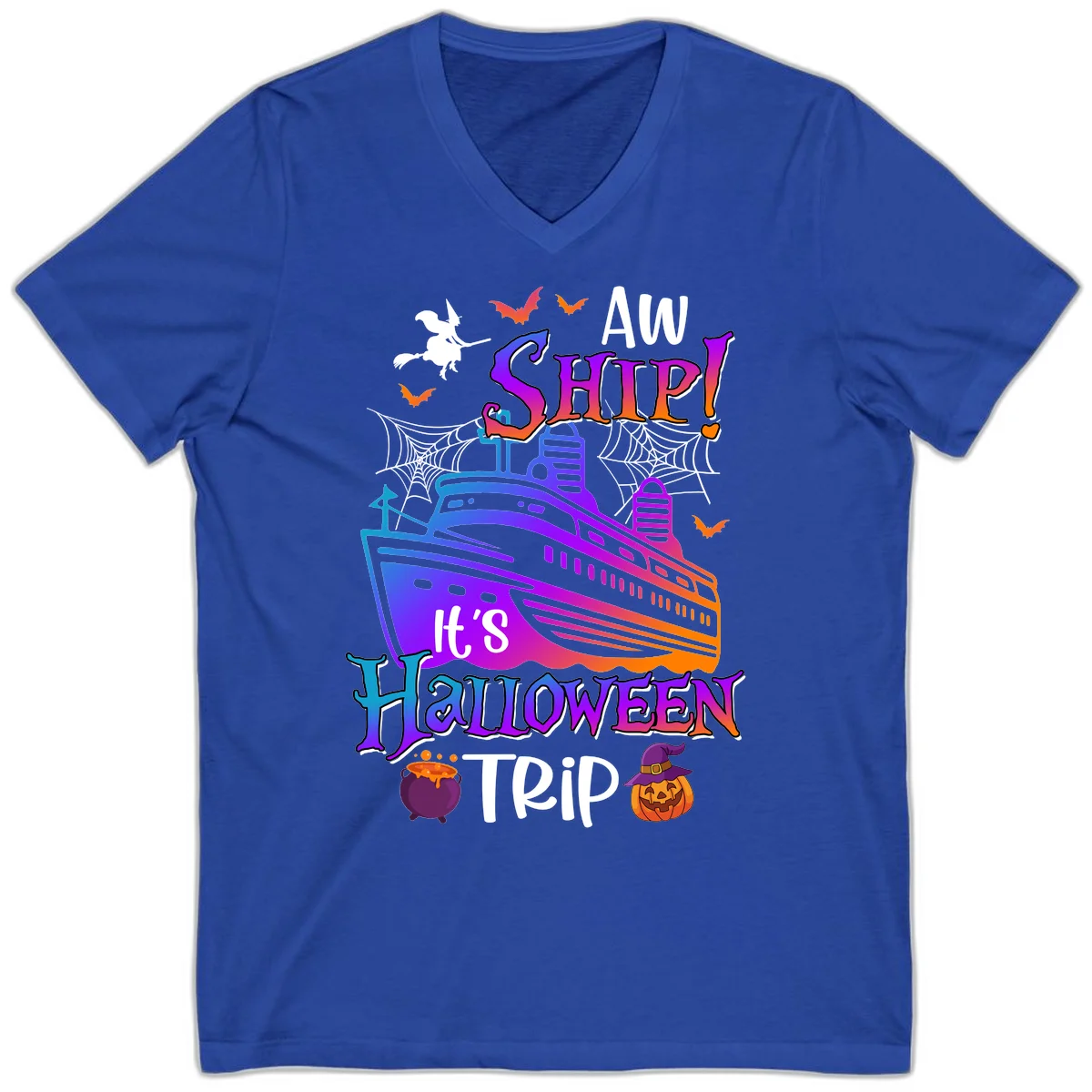 Aw Ship It's Halloween Trip V-Neck in True Royal