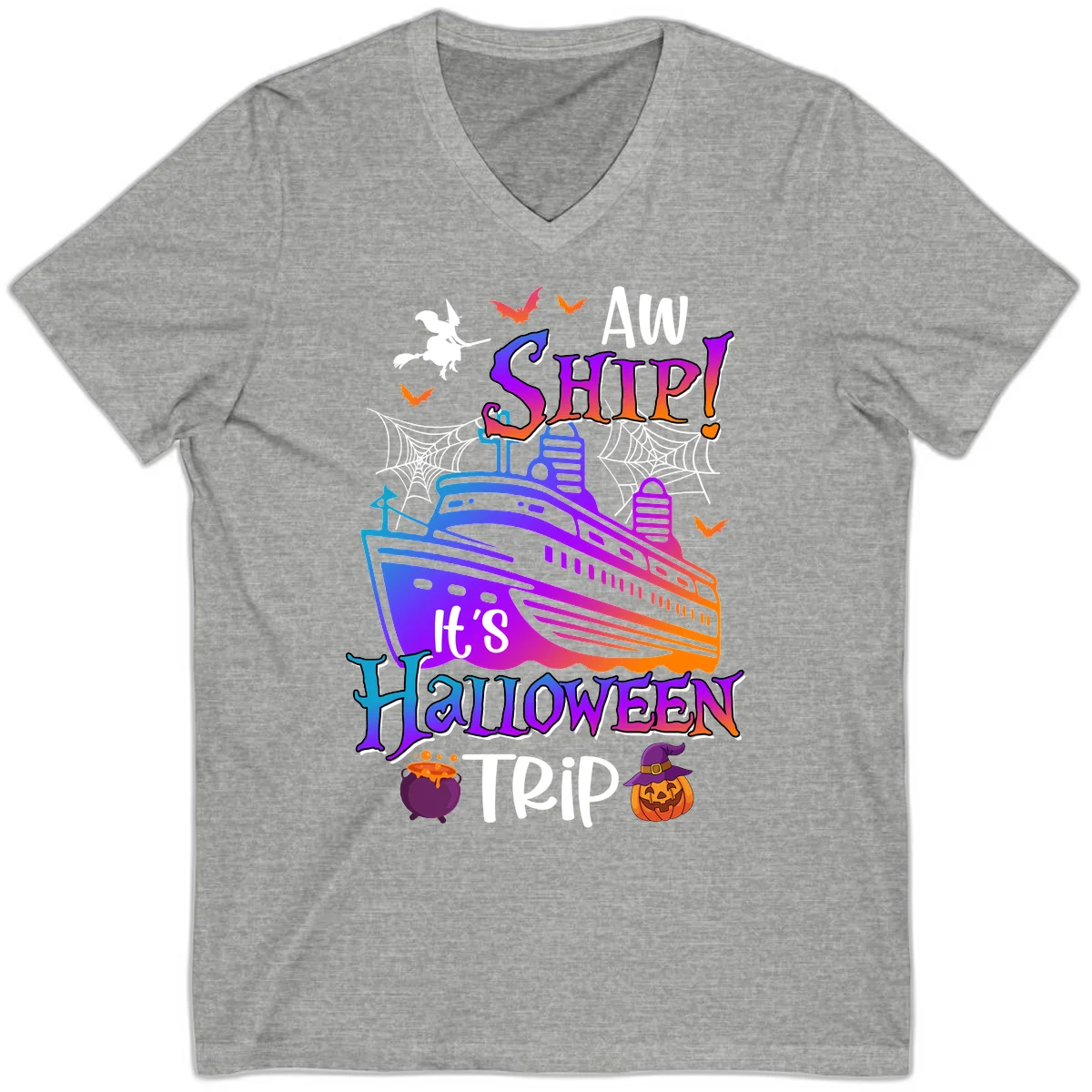 Aw Ship It's Halloween Trip V-Neck in Athletic Heather