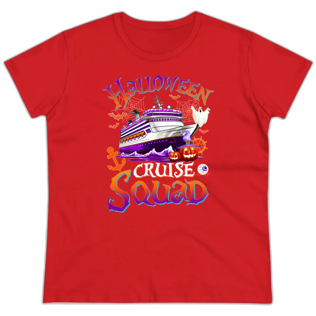 Halloween Cruise Squad Ladies Tee in Red
