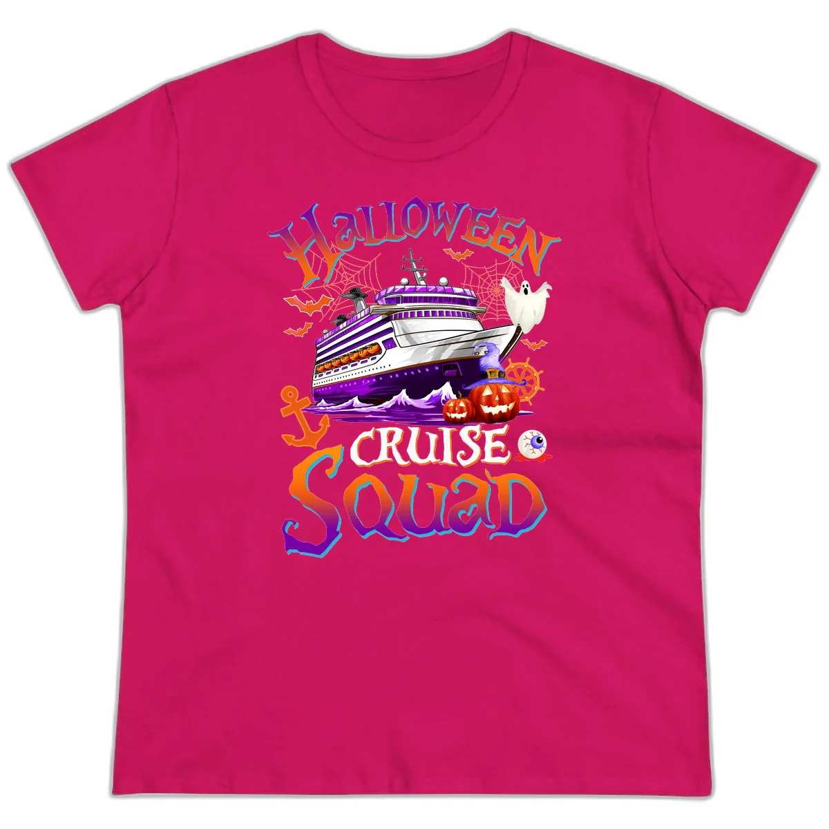 Halloween Cruise Squad Ladies Tee in Heliconia