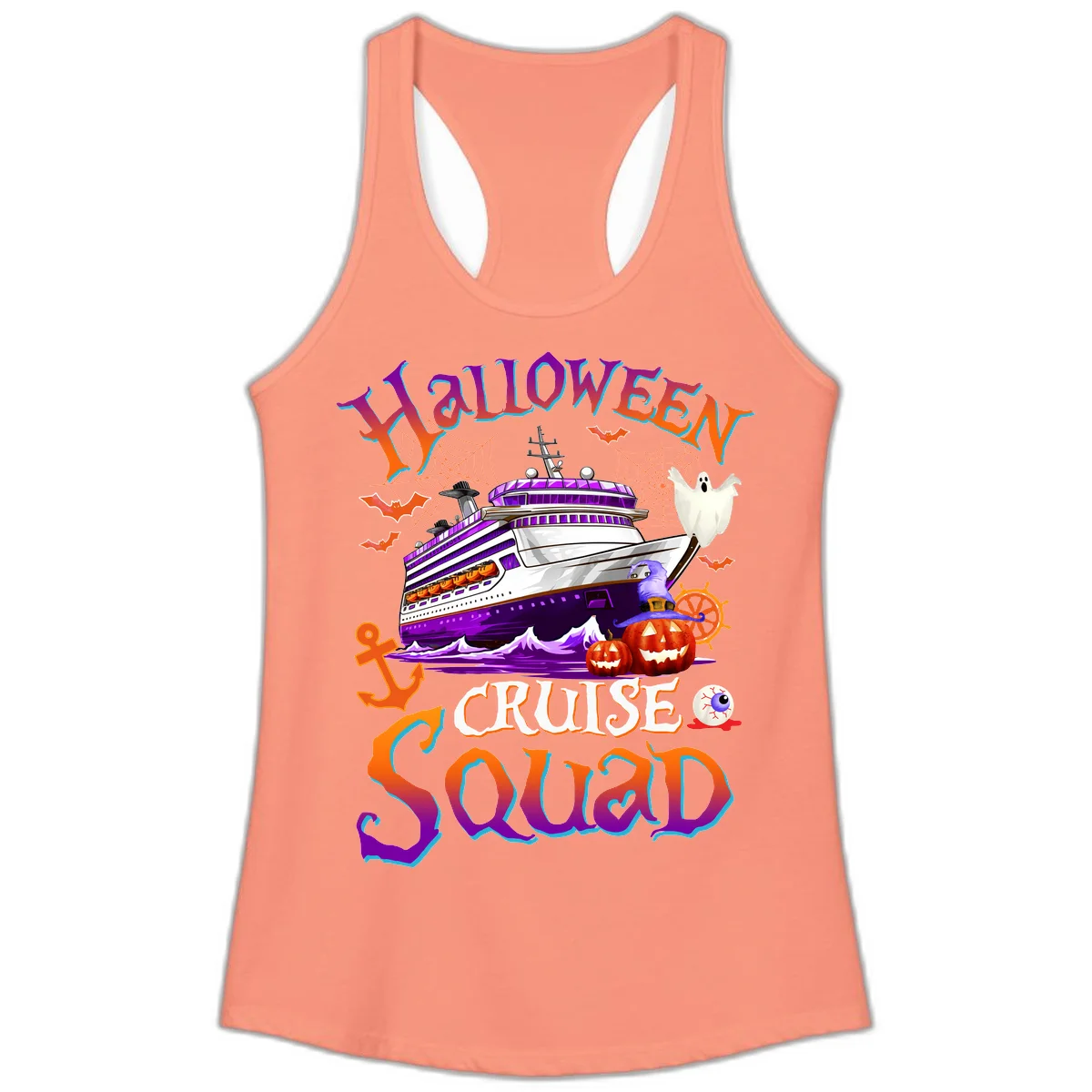 Halloween Cruise Squad Ladies Tank in Solid Light Orange
