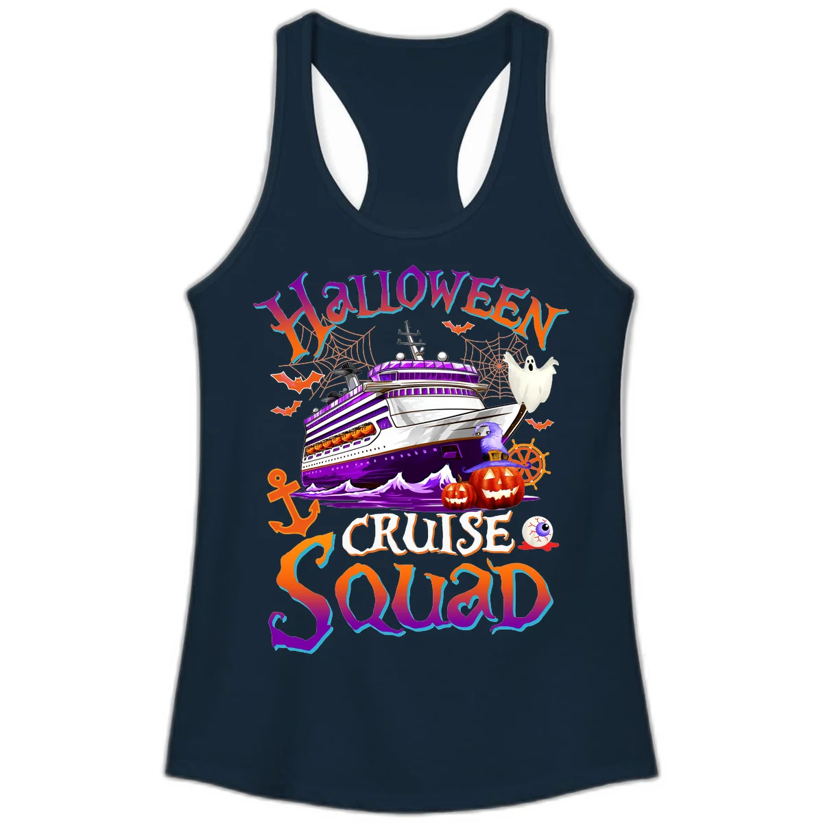 Halloween Cruise Squad Ladies Tank in Solid Midnight Navy