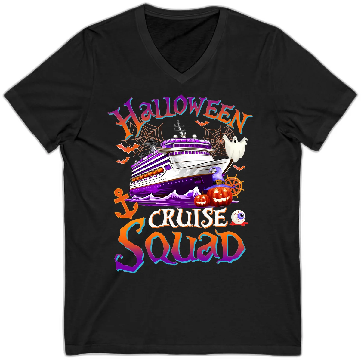 Halloween Cruise Squad V-Neck in Black