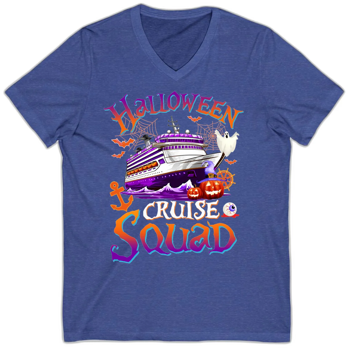 Halloween Cruise Squad V-Neck in Heather True Royal