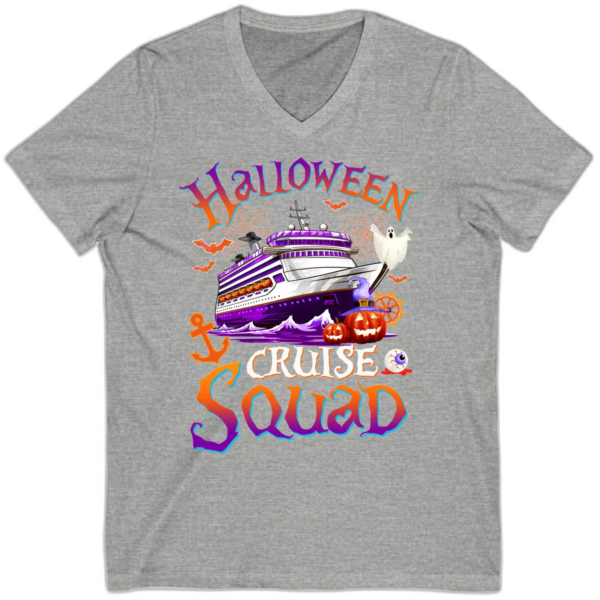 Halloween Cruise Squad V-Neck in Athletic Heather