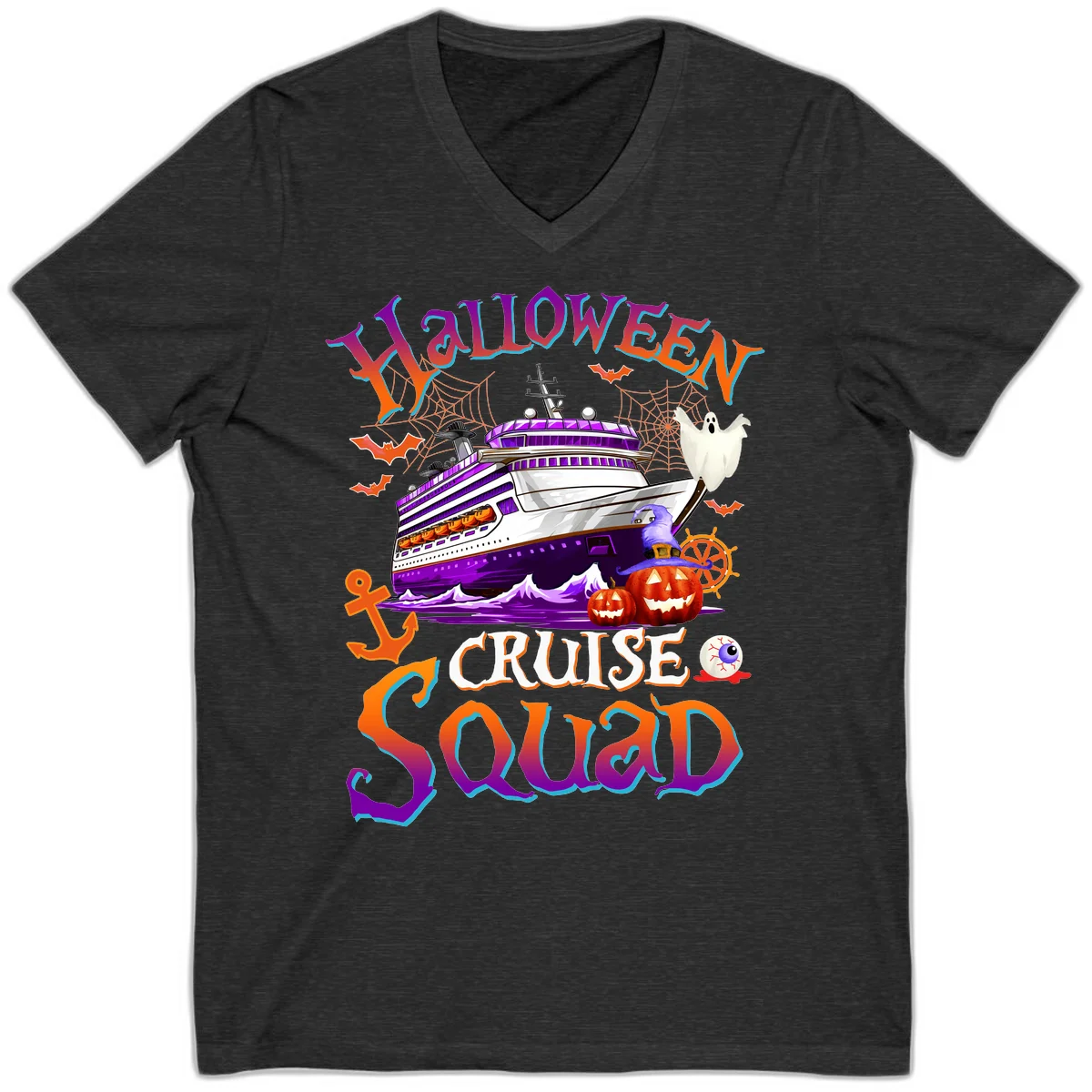 Halloween Cruise Squad V-Neck in Dark Grey Heather
