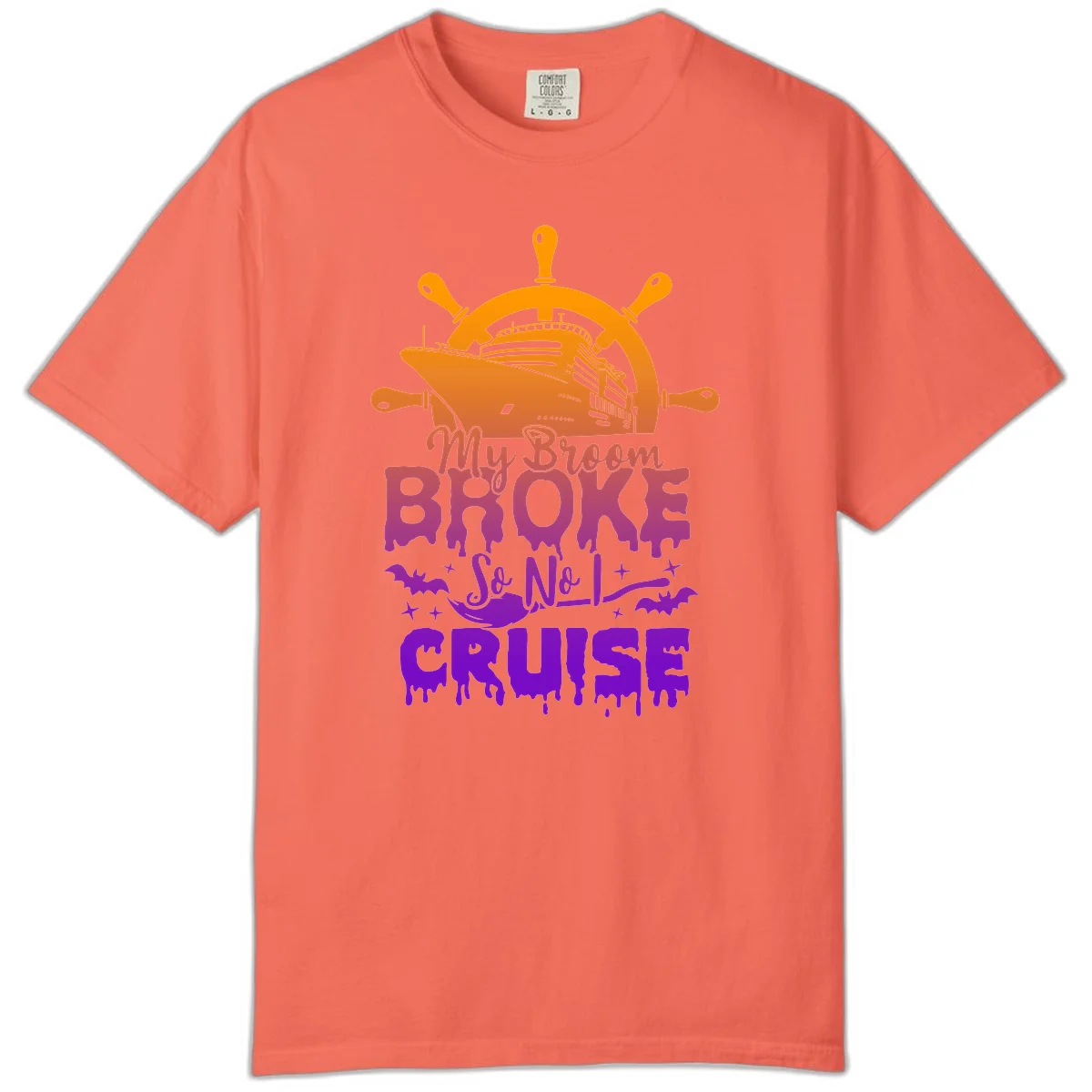 My Broom So No I Cruise Comfort Color Tee in Bright Salmon