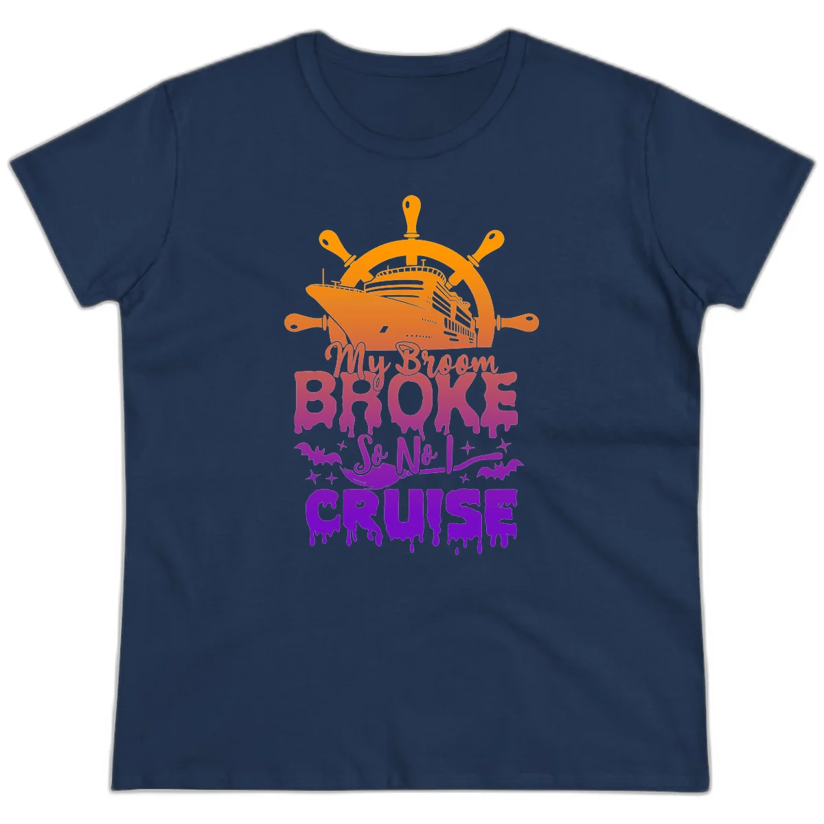 My Broom So No I Cruise Funny Ladies Tee in Navy