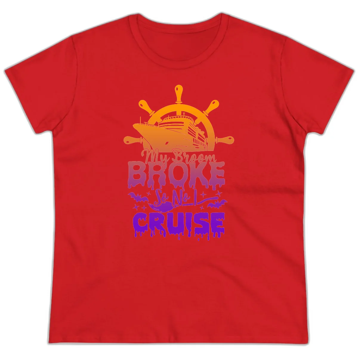 My Broom So No I Cruise Funny Ladies Tee in Red