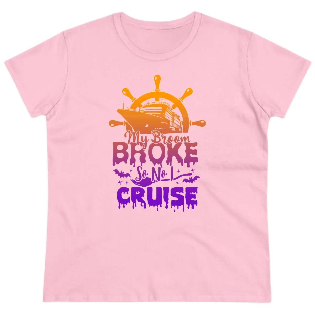 My Broom So No I Cruise Funny Ladies Tee in Light Pink