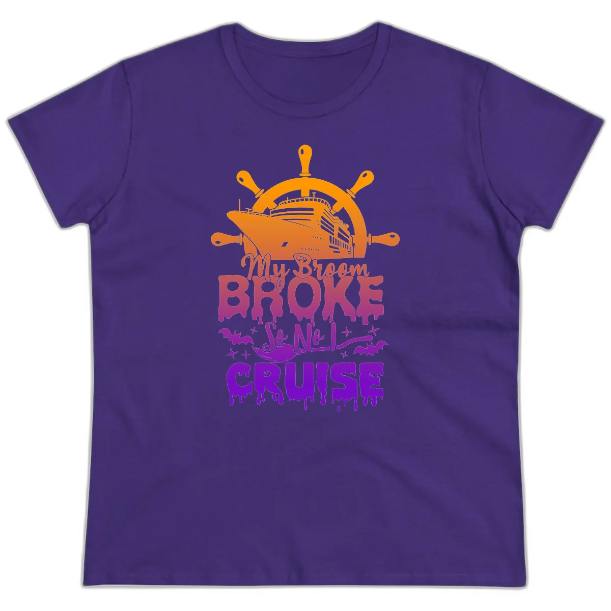 My Broom So No I Cruise Funny Ladies Tee in Purple