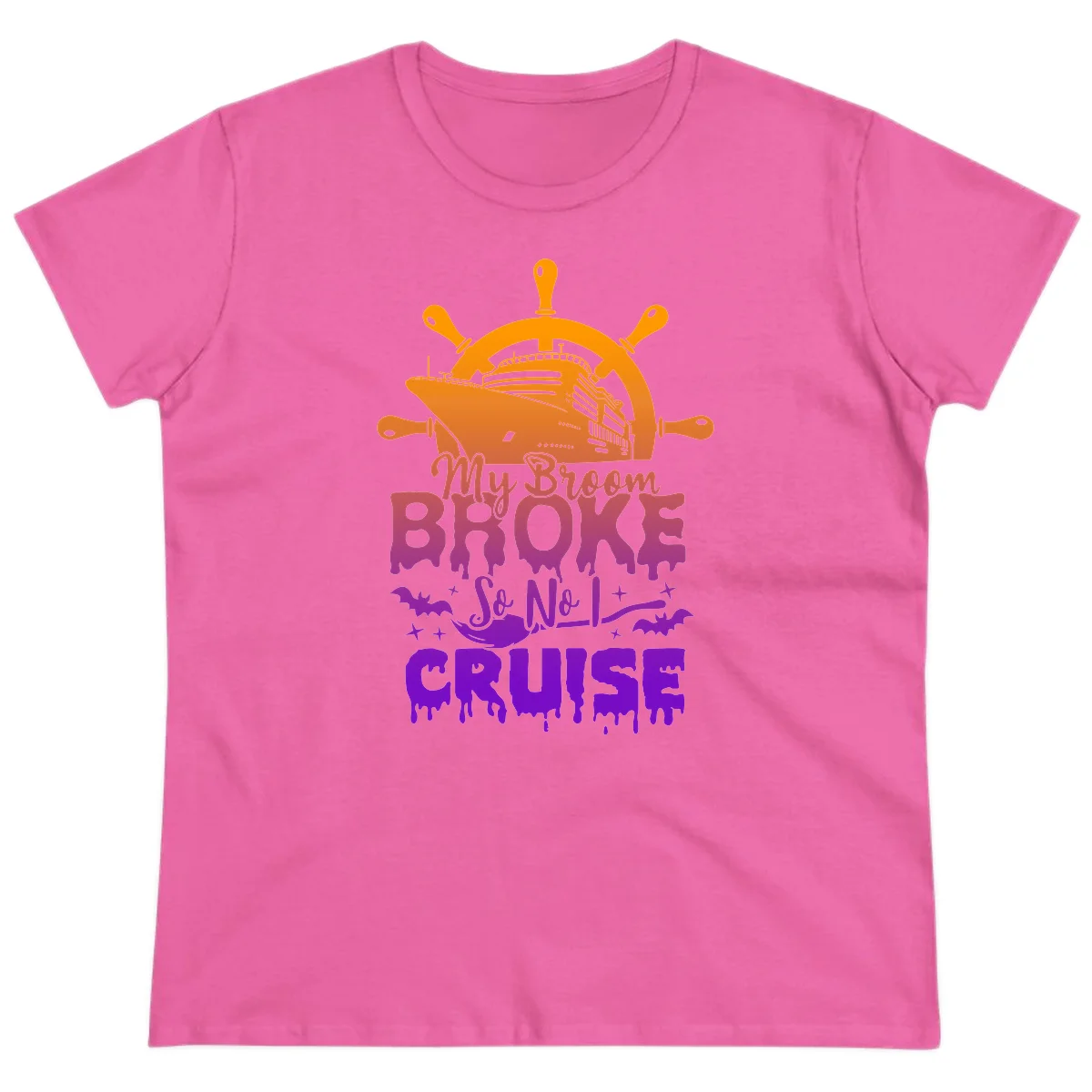 My Broom So No I Cruise Funny Ladies Tee in Azalea