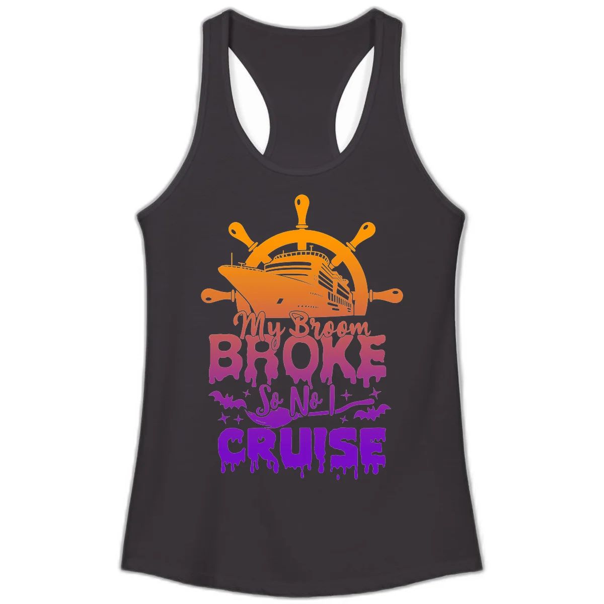 My Broom So No I Cruise Halloween Ladies Tank in Black