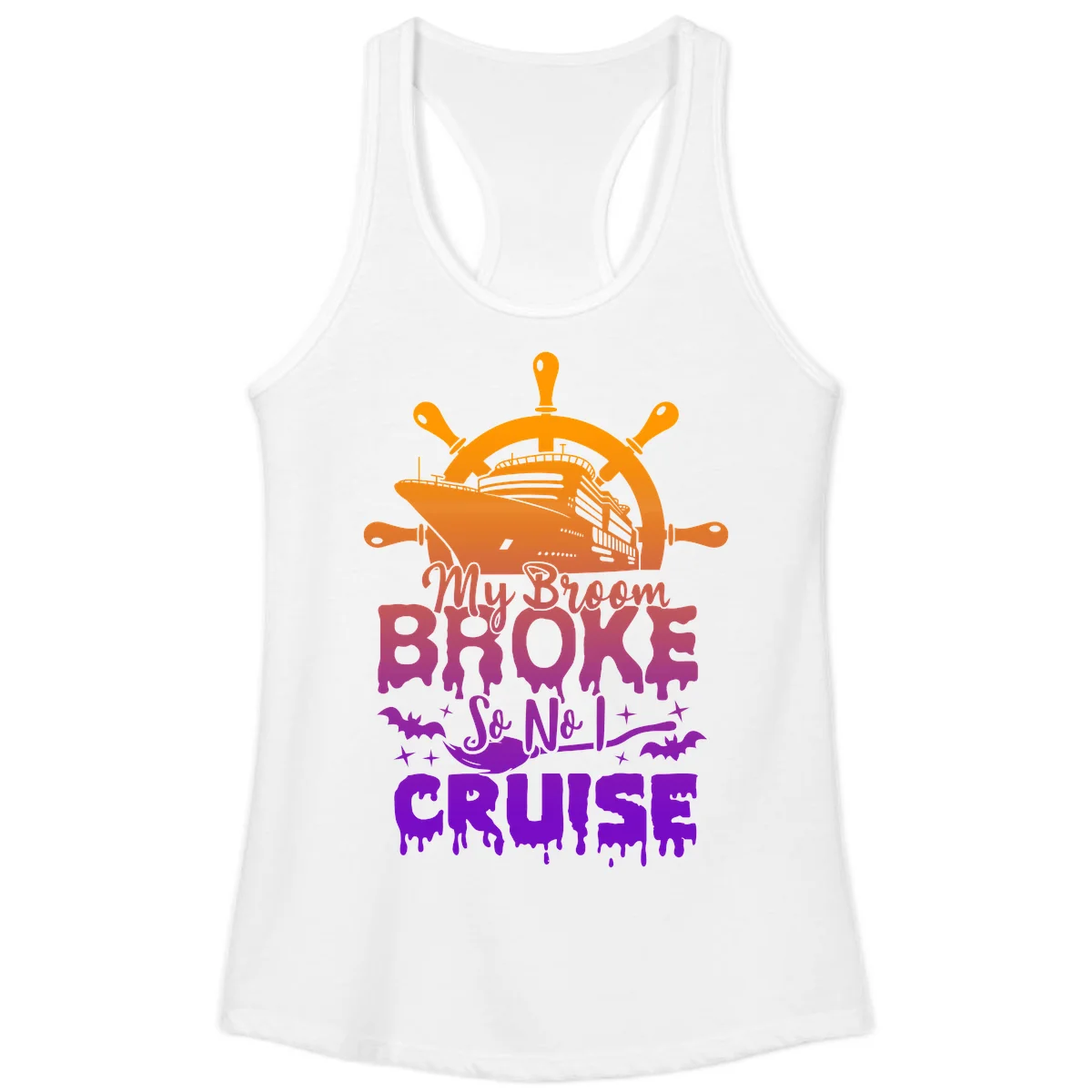 My Broom So No I Cruise Halloween Ladies Tank in White