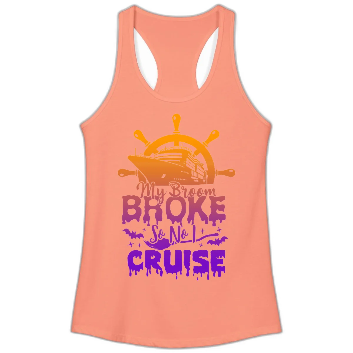 My Broom So No I Cruise Halloween Ladies Tank in Solid Light Orange