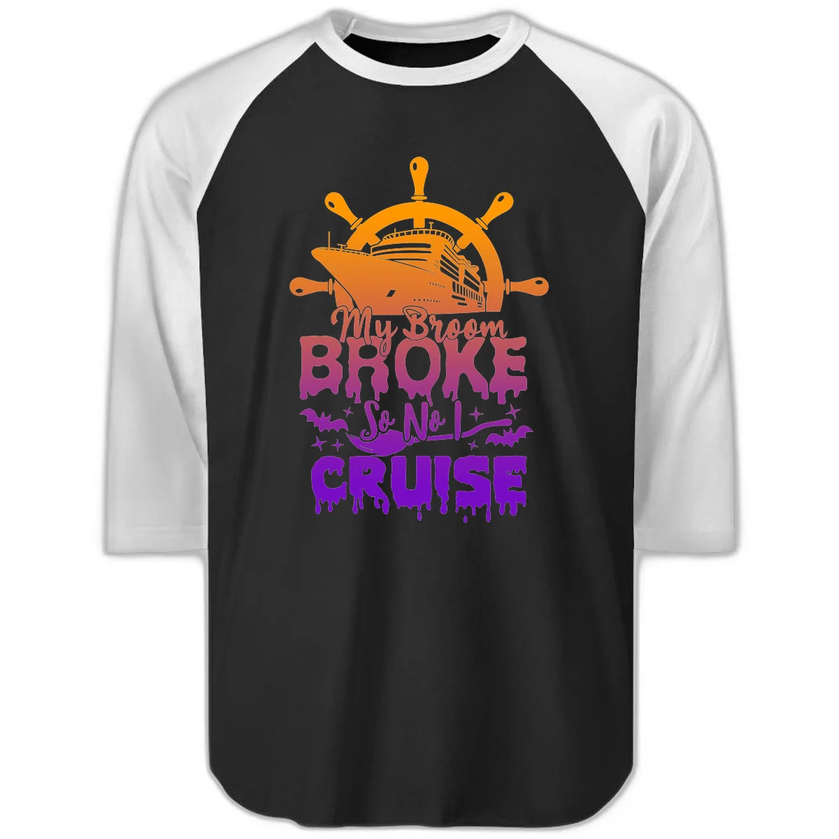 My Broom So No I Cruise Baseball Raglan Tee in Black White