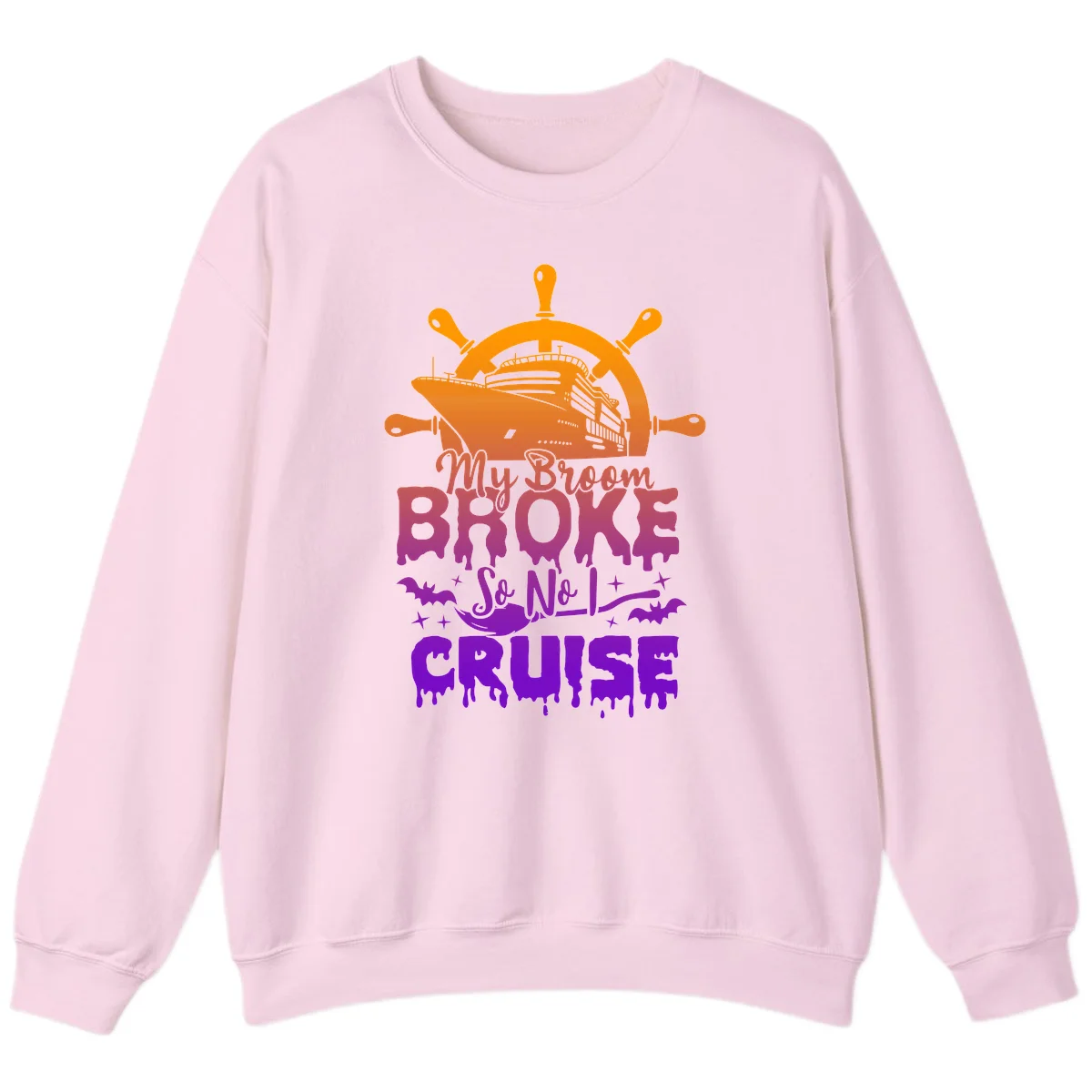 My Broom So No I Cruise Halloween Sweatshirt in Light Pink
