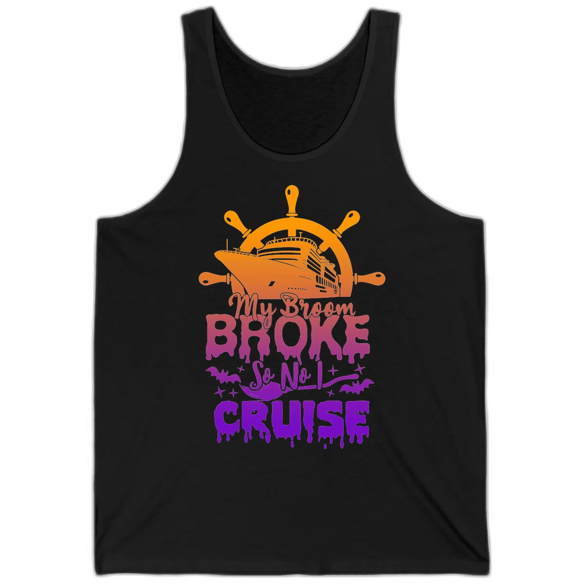 My Broom So No I Cruise Halloween Tank Top in Black