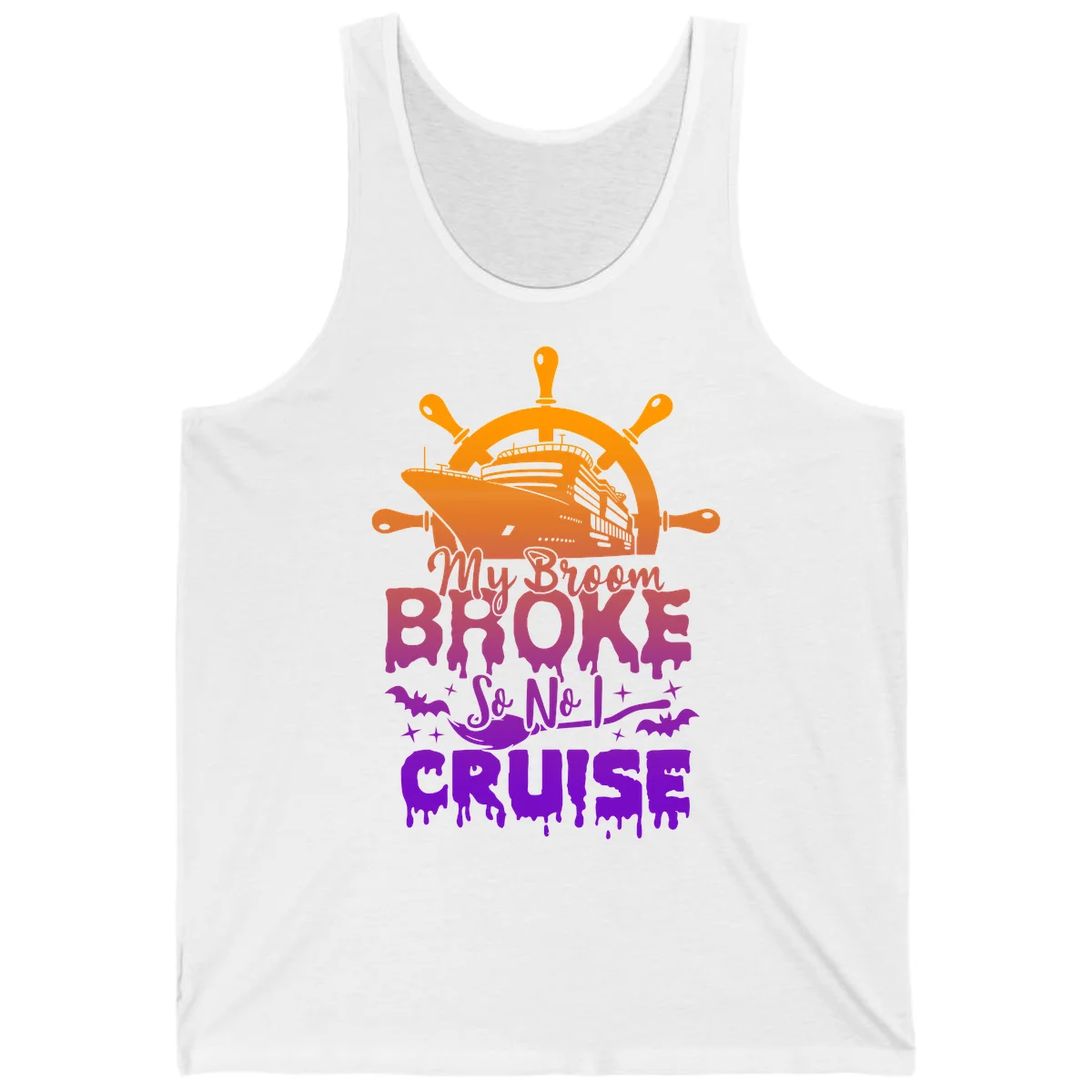 My Broom So No I Cruise Halloween Tank Top in White