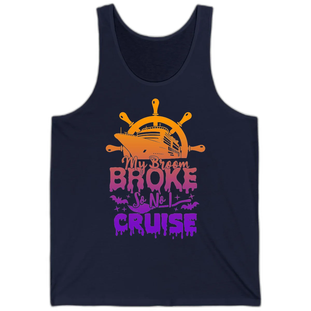 My Broom So No I Cruise Halloween Tank Top in Navy