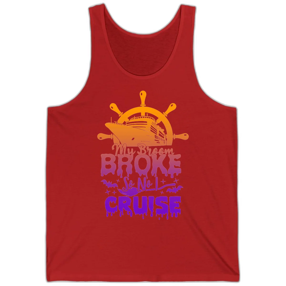 My Broom So No I Cruise Halloween Tank Top in Red