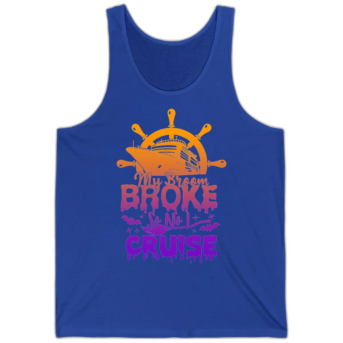 My Broom So No I Cruise Halloween Tank Top in True Royal
